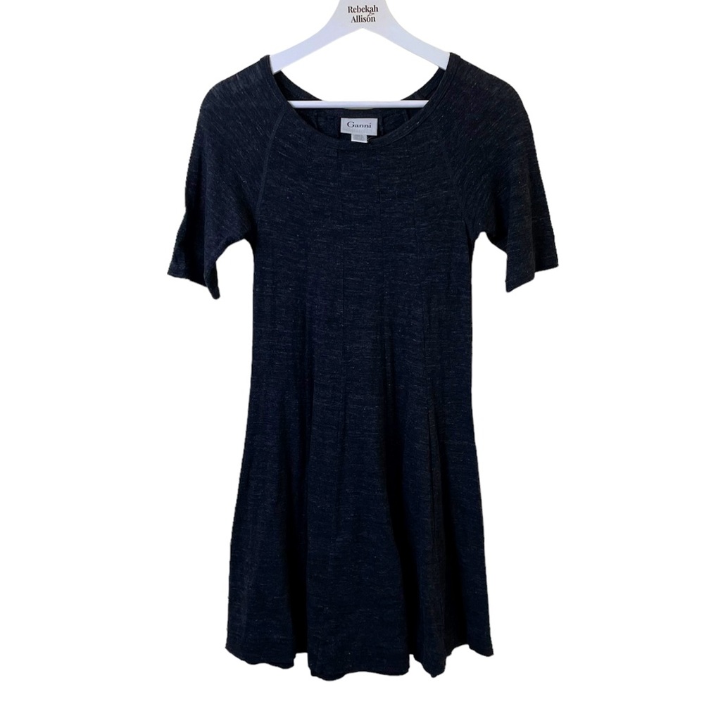 Ganni Ganni Ganni Charcoal Gray Fit & Flare Elbow-Length Sleeve Dress SZ Small